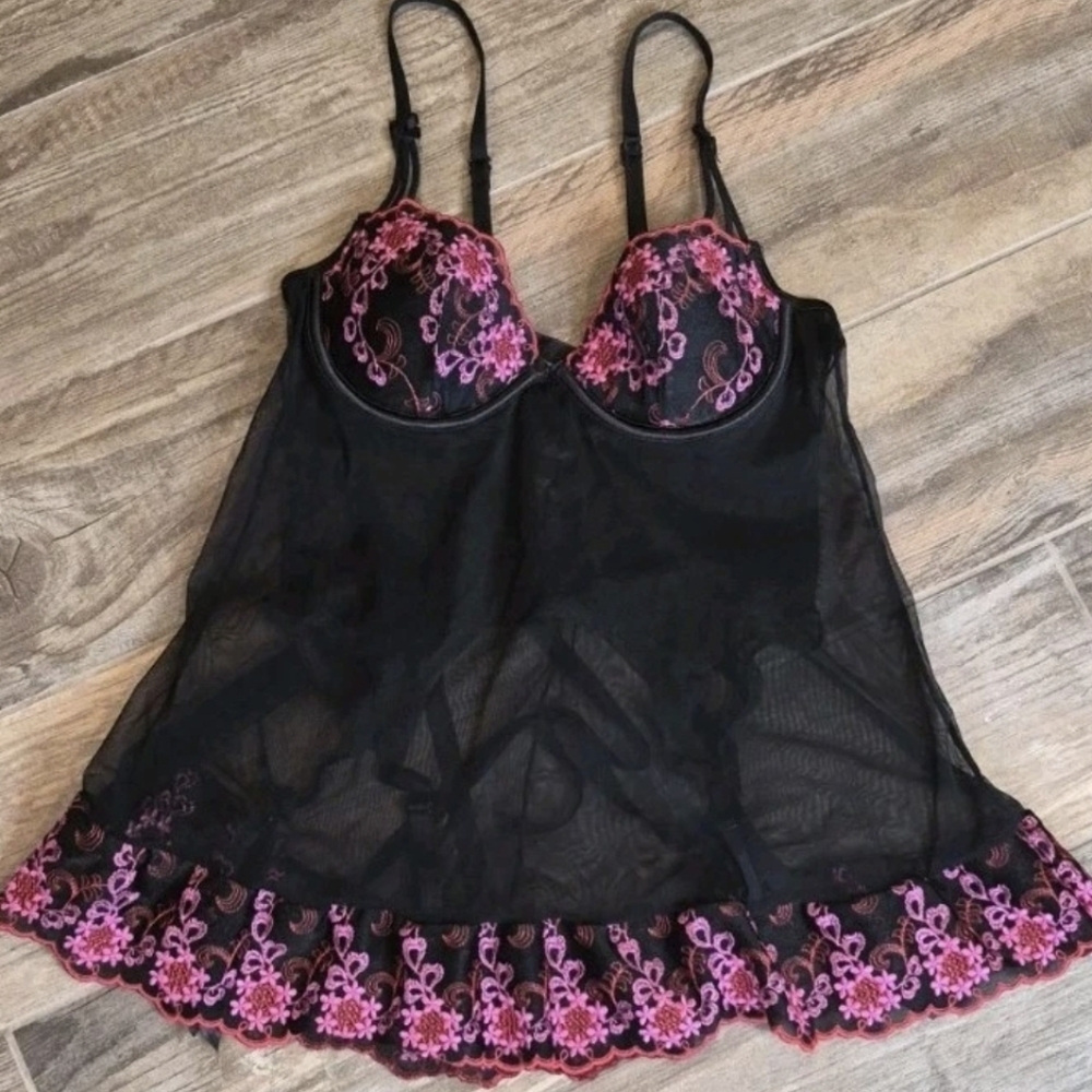 Vtg Frederick's of Hollywood Mesh Chemise Babydoll Nightie Dress Lingerie